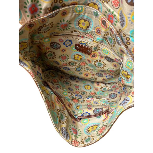 Fossil Brown Leather Boho Hobo Shoulder Bag With Braided Strap & Floral Interior - Picture 4 of 9